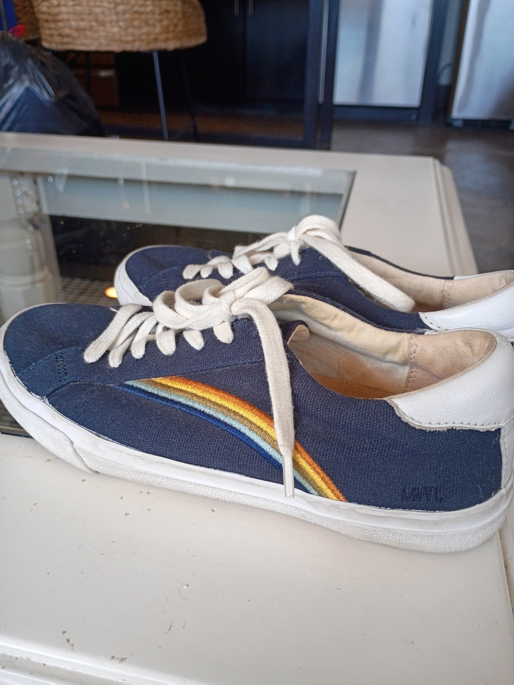 Madewell Navy Canvas Sneakers with Rainbow Stripe Accent - Picture 3 of 7